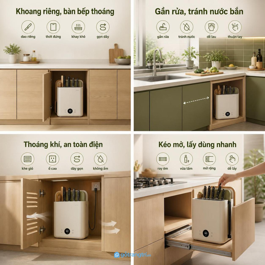 Vị trí gần chậu rửa và khu sơ chế giúp thao tác thuận tay hơn