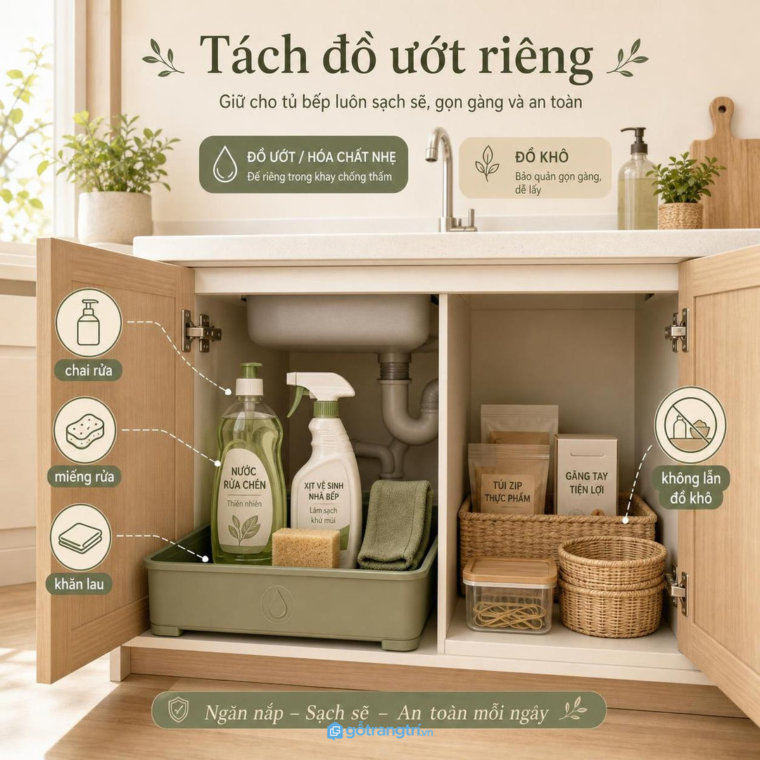 Khu chậu rửa cần tách đồ ướt và đồ hóa phẩm nhẹ