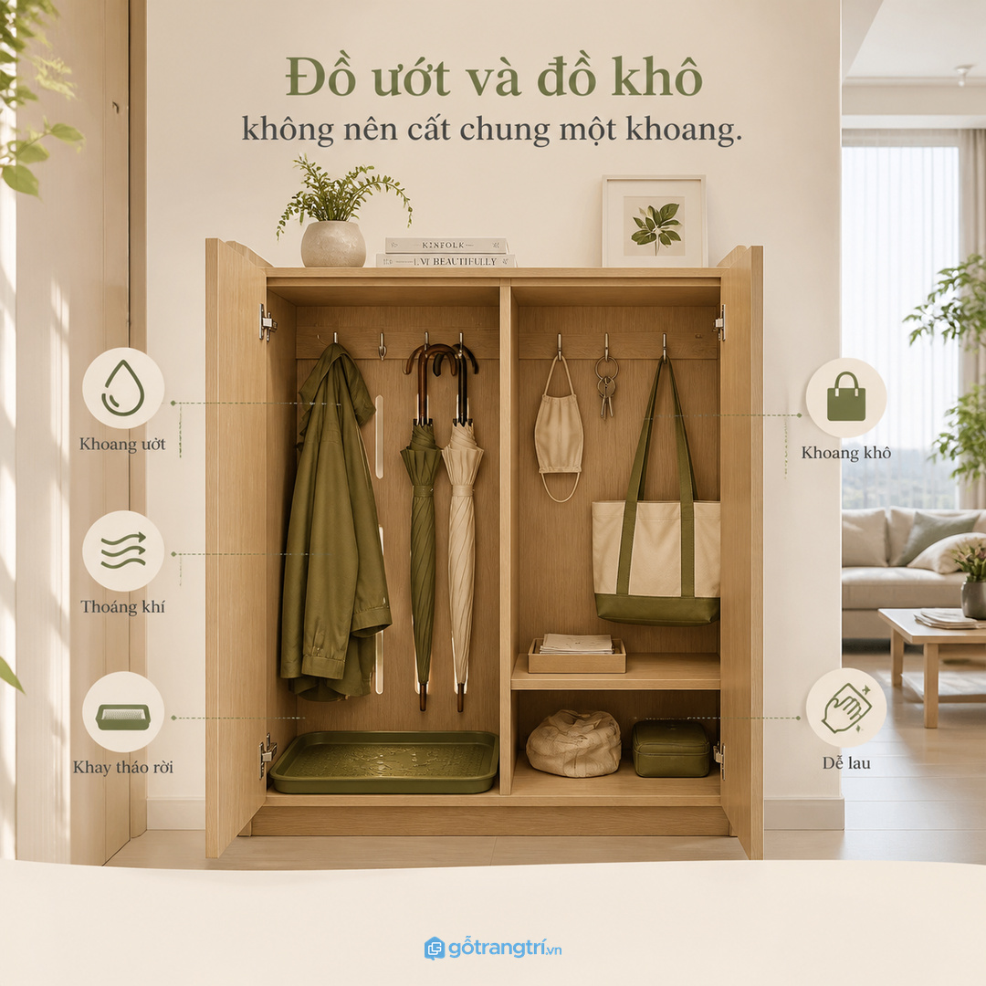 Đồ ướt và đồ khô nên tách khoang để hạn chế mùi ẩm