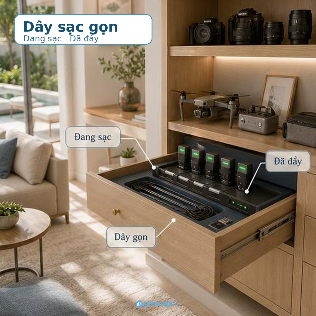 Pin và dây sạc rải rác khiến gia đình khó kiểm soát trước mỗi chuyến đi