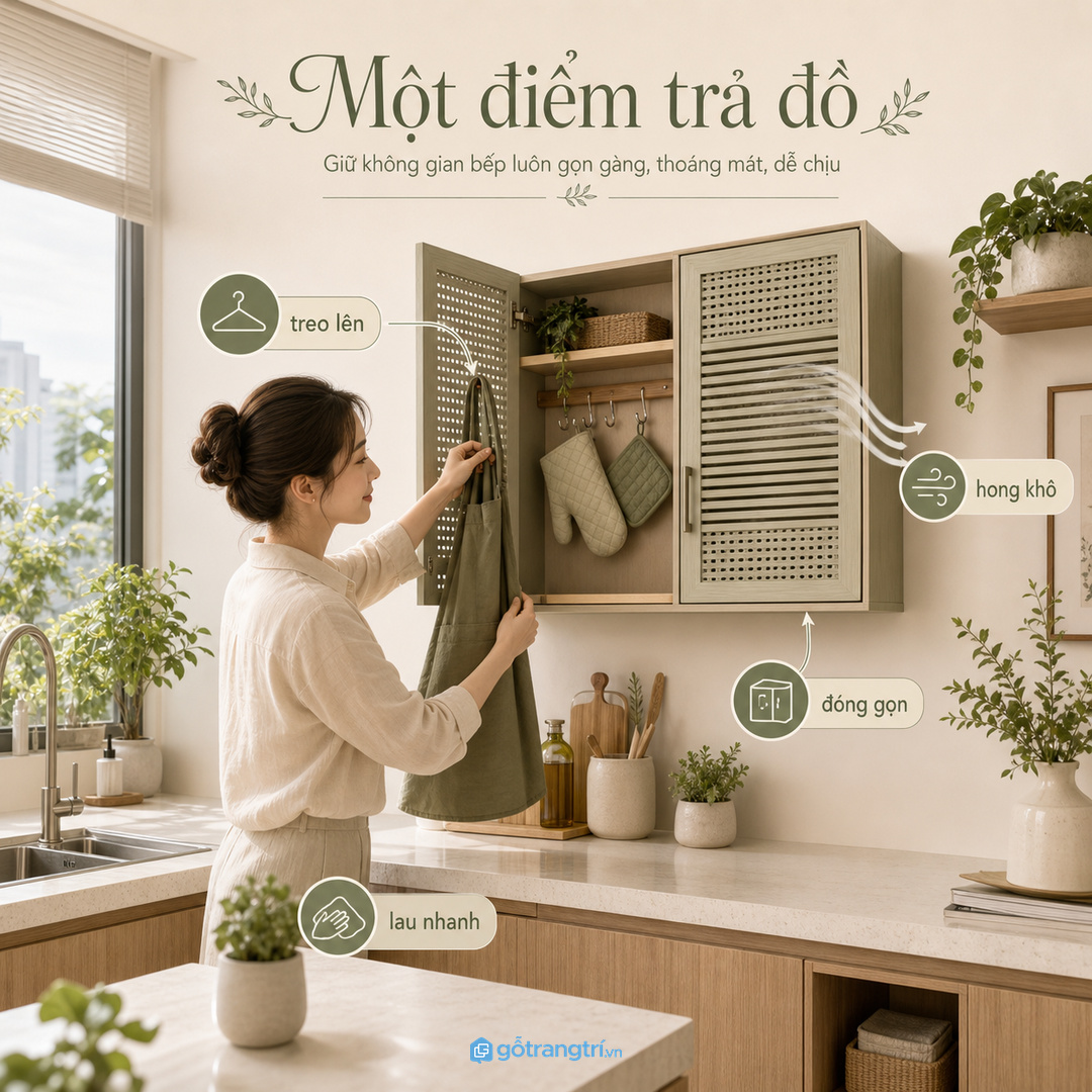 Tách đồ sạch, đồ ẩm và đồ đang dùng giúp bếp ít ám mùi hơn