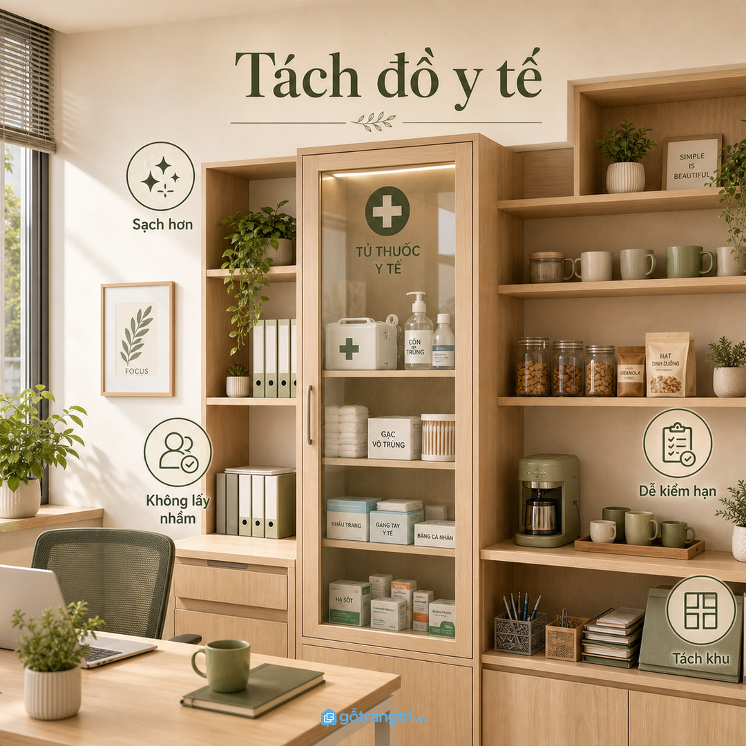 Tủ thuốc nên tách đồ y tế khỏi văn phòng phẩm và đồ ăn nhẹ