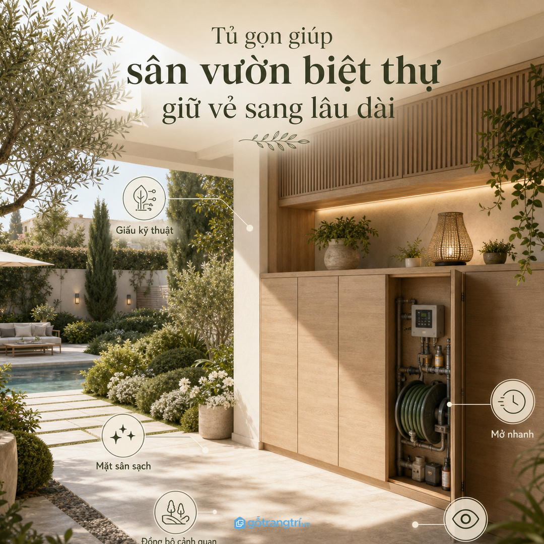Tủ gọn giúp sân vườn biệt thự giữ vẻ sang lâu dài