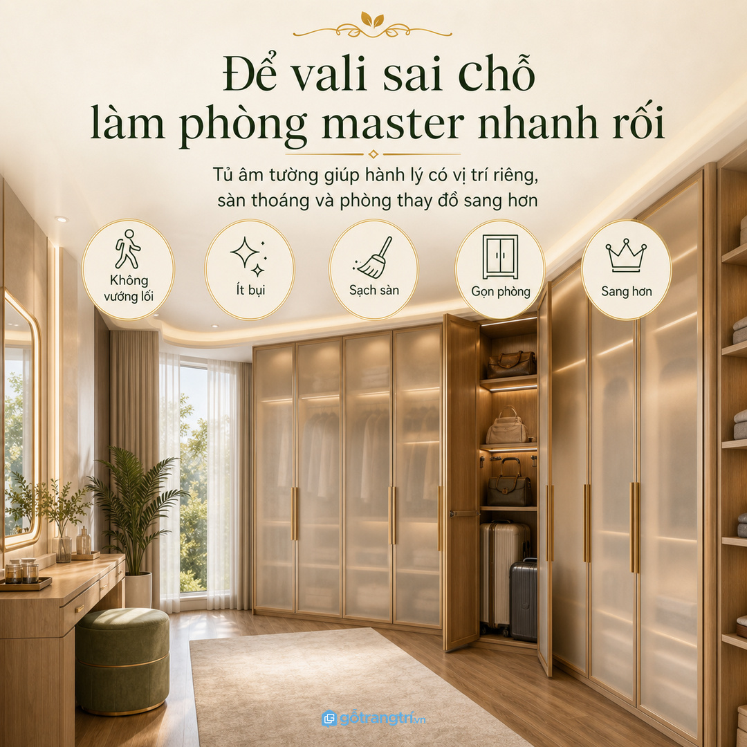 Để vali sai chỗ làm phòng master nhanh rối