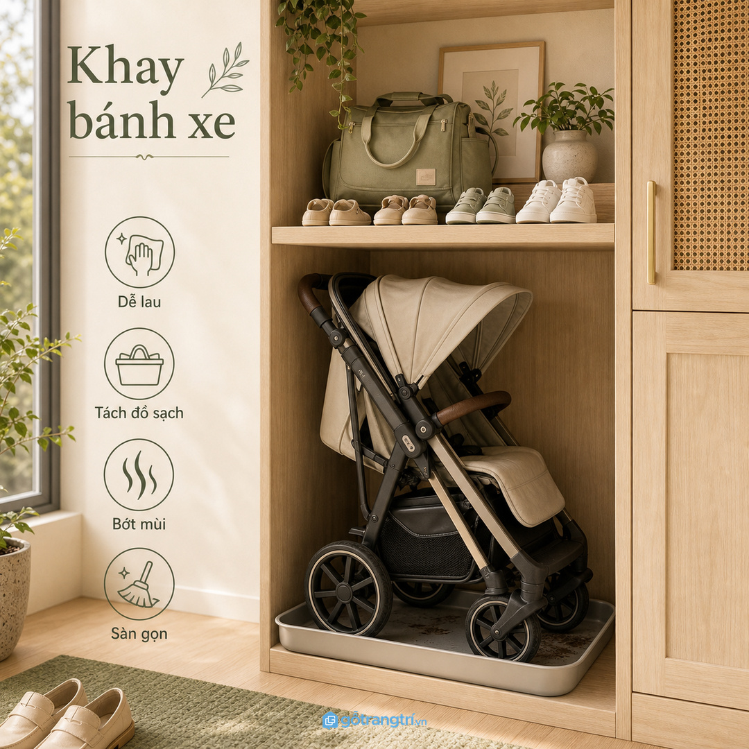 Khay bánh xe thấp giúp tách bụi bẩn khỏi đồ sạch của bé