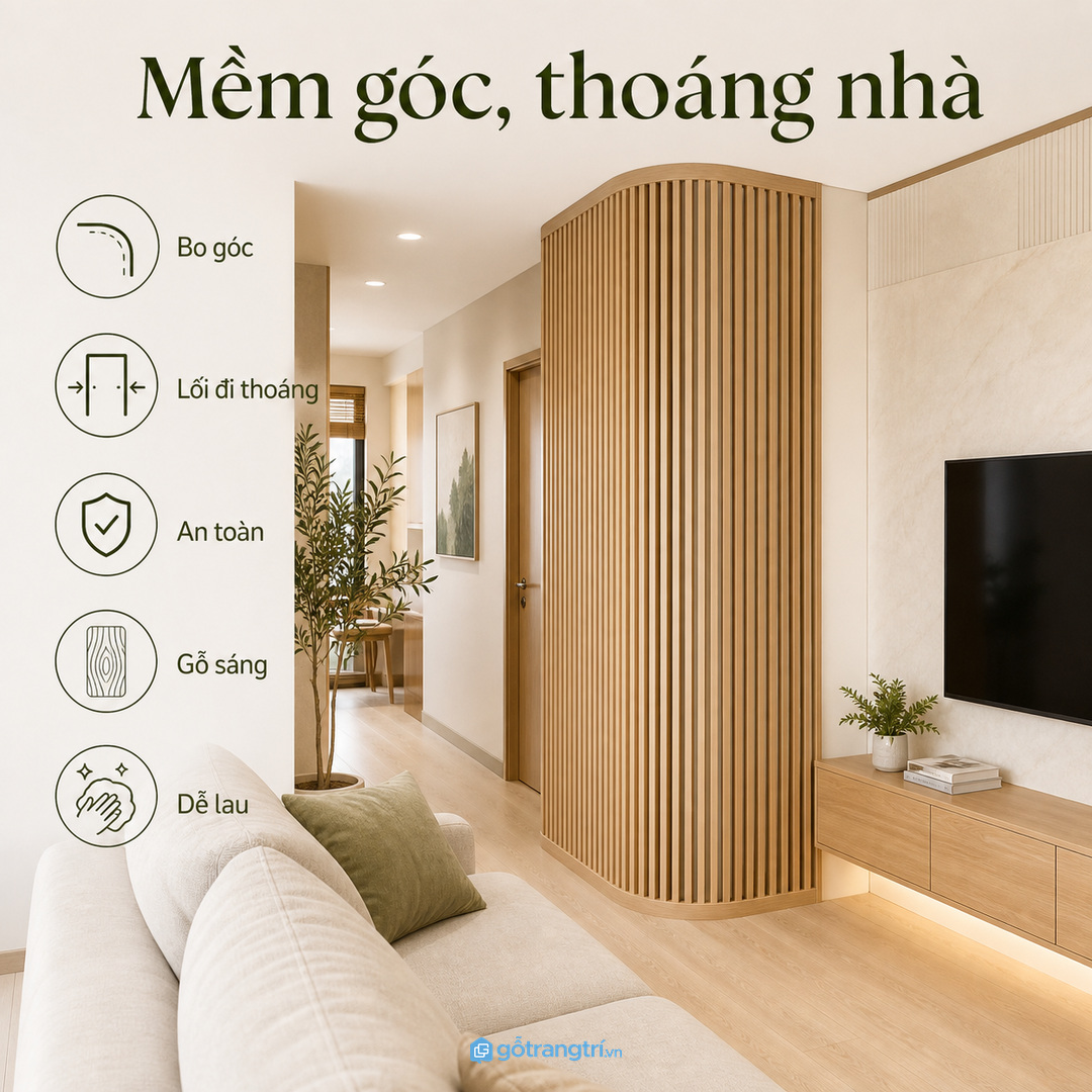 Góc cột góc tường cần được làm mềm nhưng không nên che kín