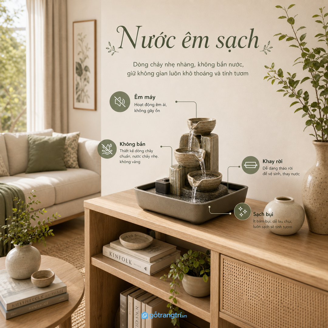 Dòng nước cần êm, sạch và không bắn ra sàn gỗ