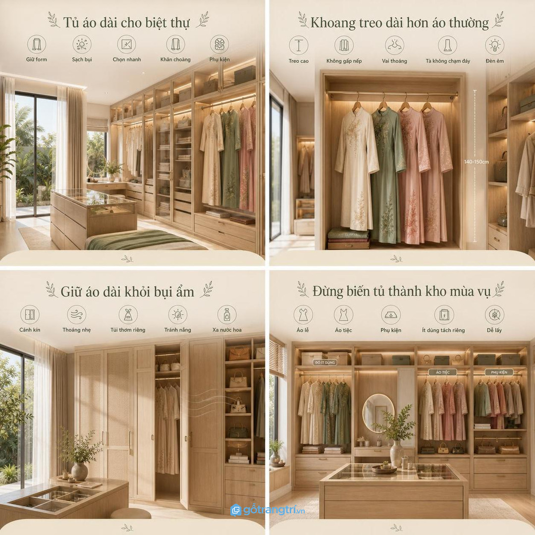 Tủ áo dài đẹp không phải càng nhiều kính càng sang