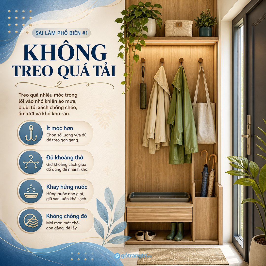 Treo quá nhiều móc làm đồ ướt chồng lên nhau lâu khô