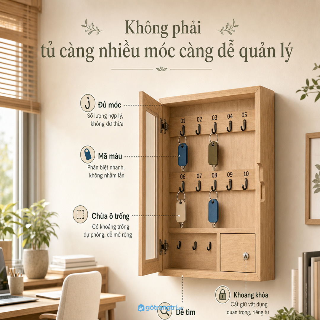 Tủ chìa khóa không nên chỉ nhồi thật nhiều móc treo