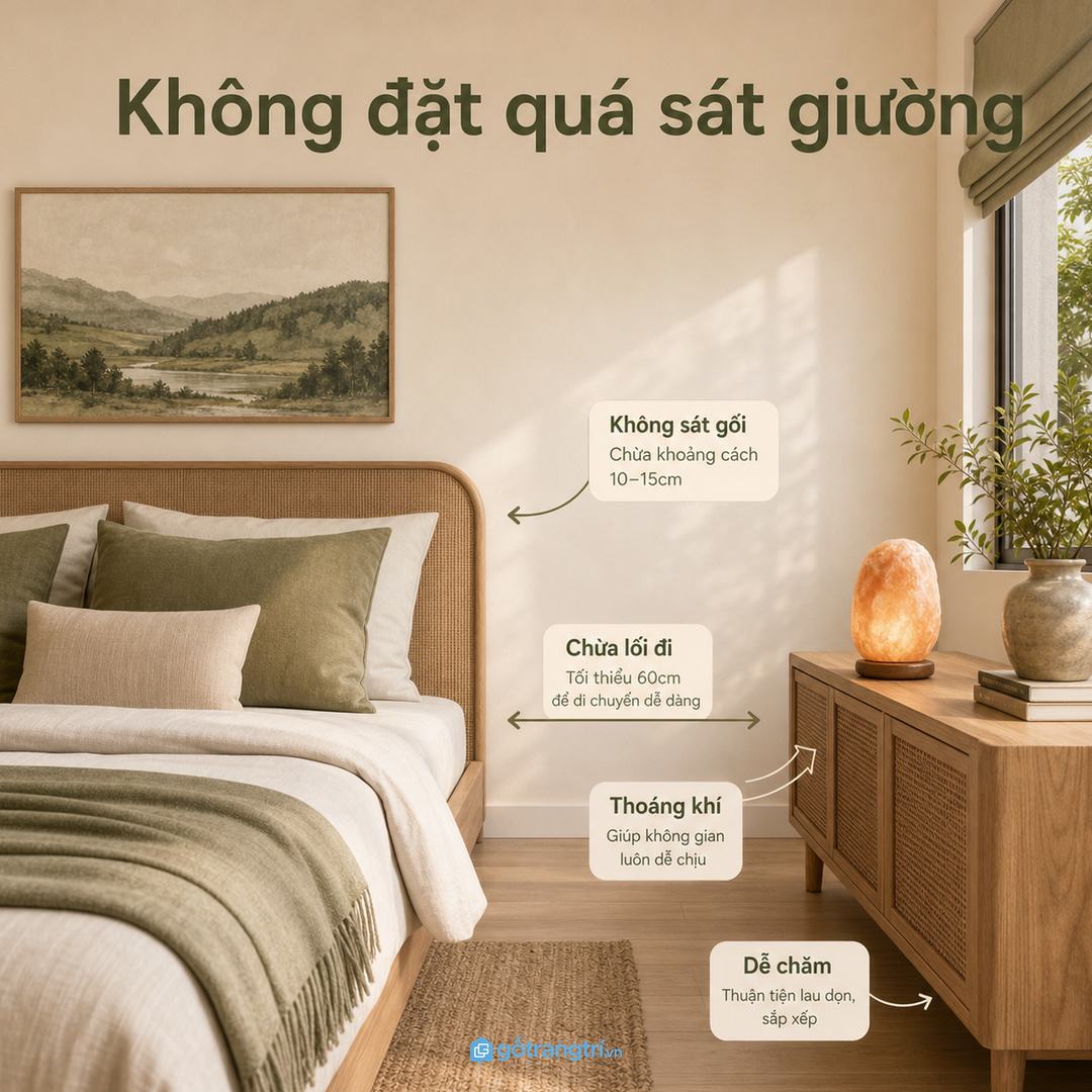 Không nên đặt đá muối quá sát giường hoặc lối đi