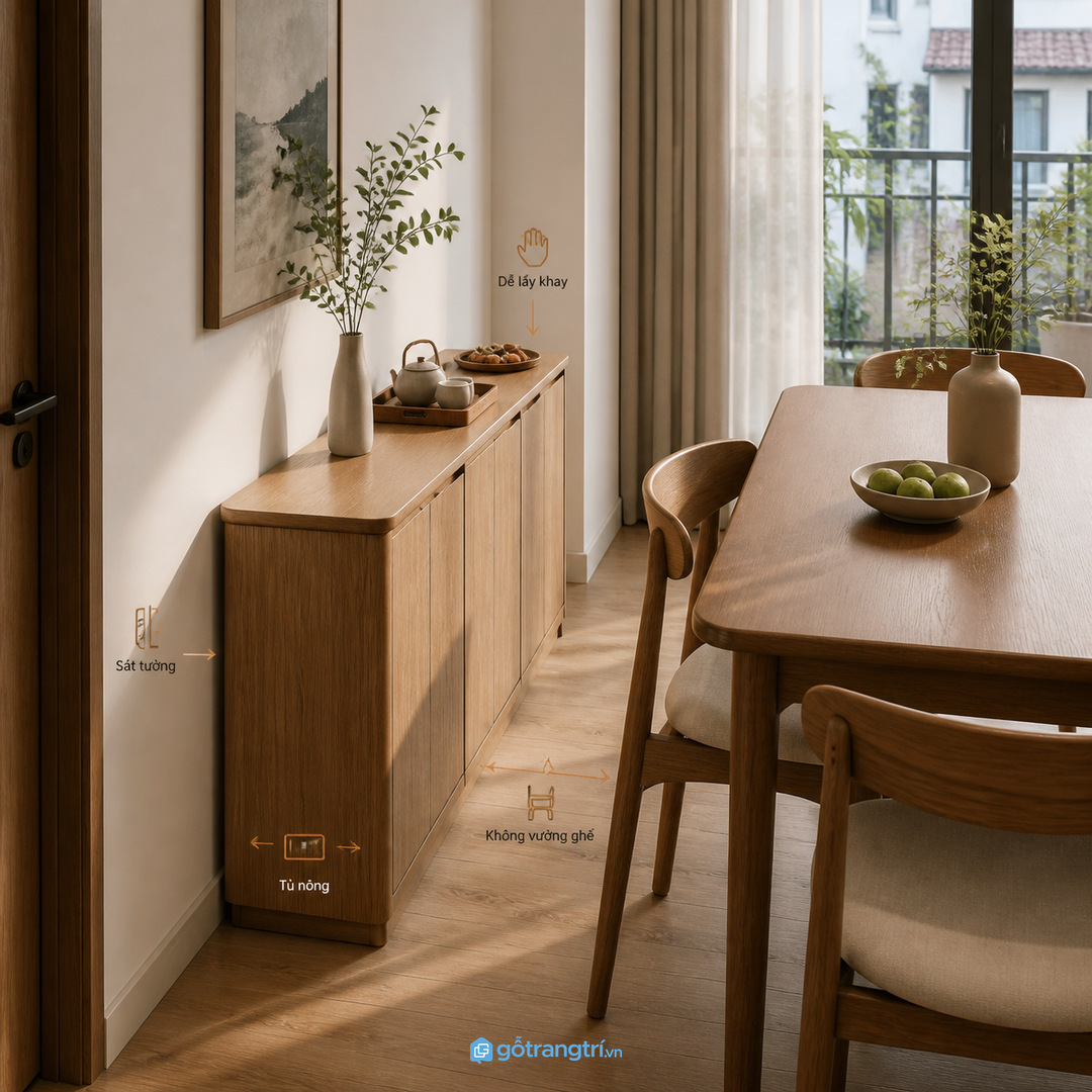 Đo khay, ly cao và khăn bàn trước khi chia khoang tủ