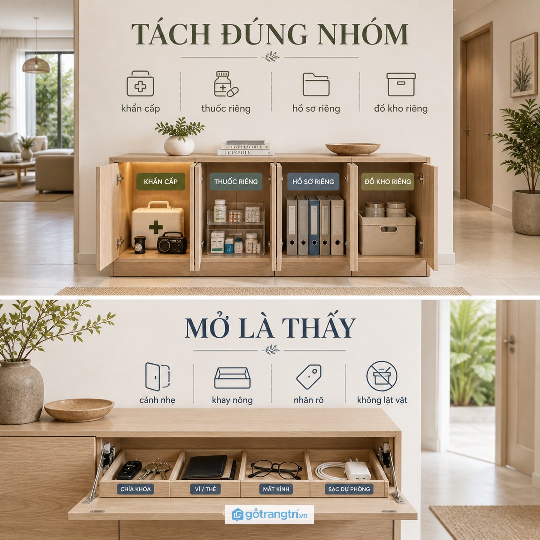 Tủ khẩn cấp đẹp phải dễ mở dễ thấy và không bị biến thành ngăn kéo lặt vặt