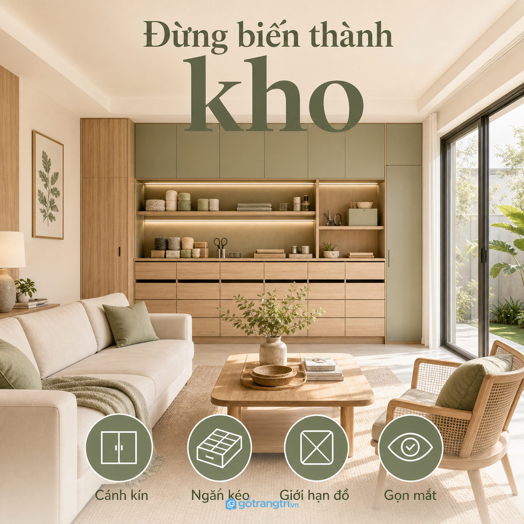 Tủ đồ thủ công nên phối cánh kín với khoang lấy nhanh thay vì mở hết ra ngoài