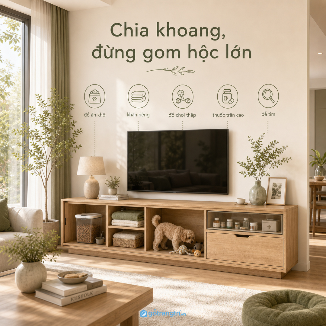Không nên gom đồ thú cưng vào một hộc kín thiếu phân loại