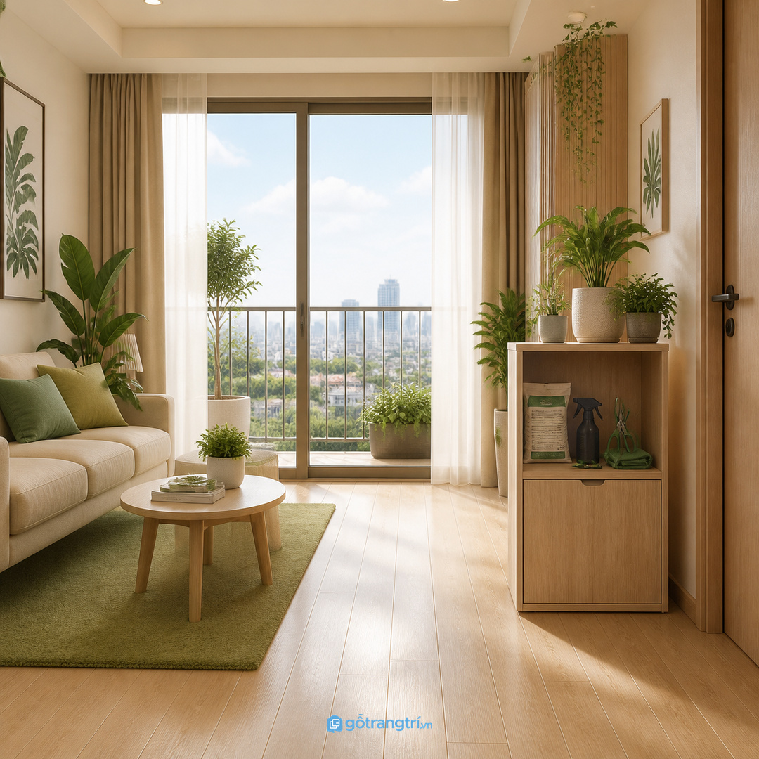 Đồ chăm cây không nên lẫn với đồ tiếp khách hoặc đồ trẻ nhỏ thường chạm tới.