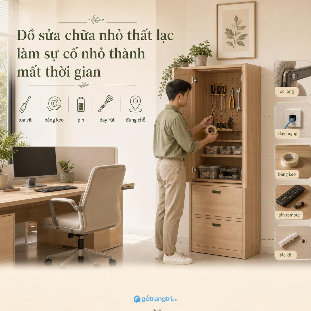 Tủ dụng cụ cần nhãn và quy trình mượn trả rõ ràng