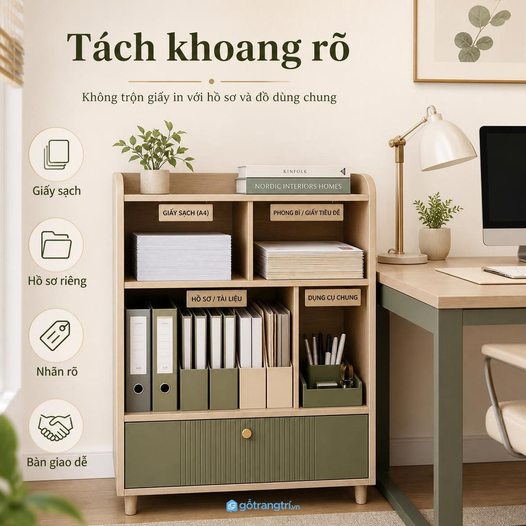 Không nên trộn giấy in với hồ sơ và văn phòng phẩm dùng chung