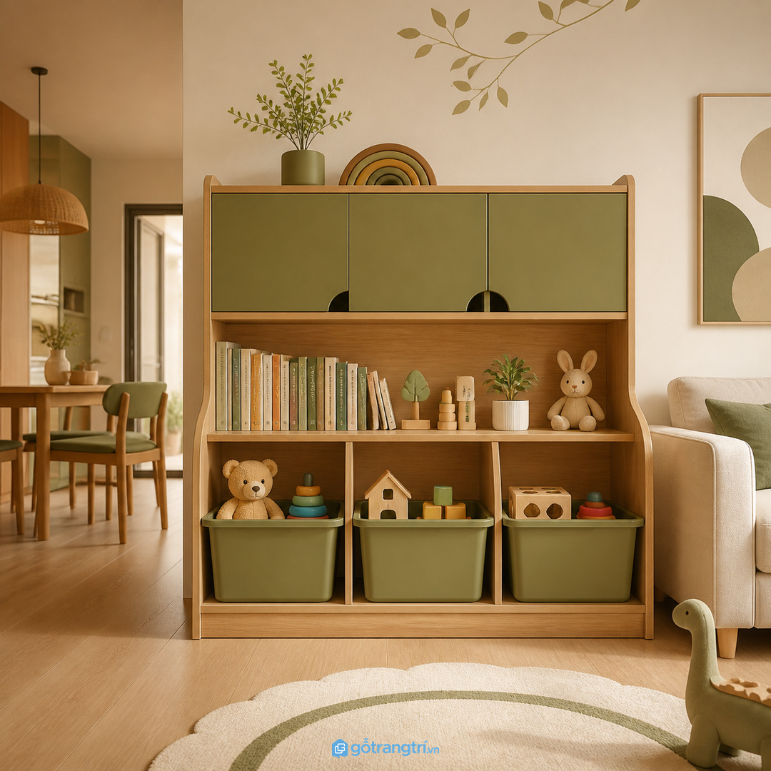 Chia khoang theo độ tuổi giúp đồ nhỏ, sách tranh và đồ thủ công không bị lẫn