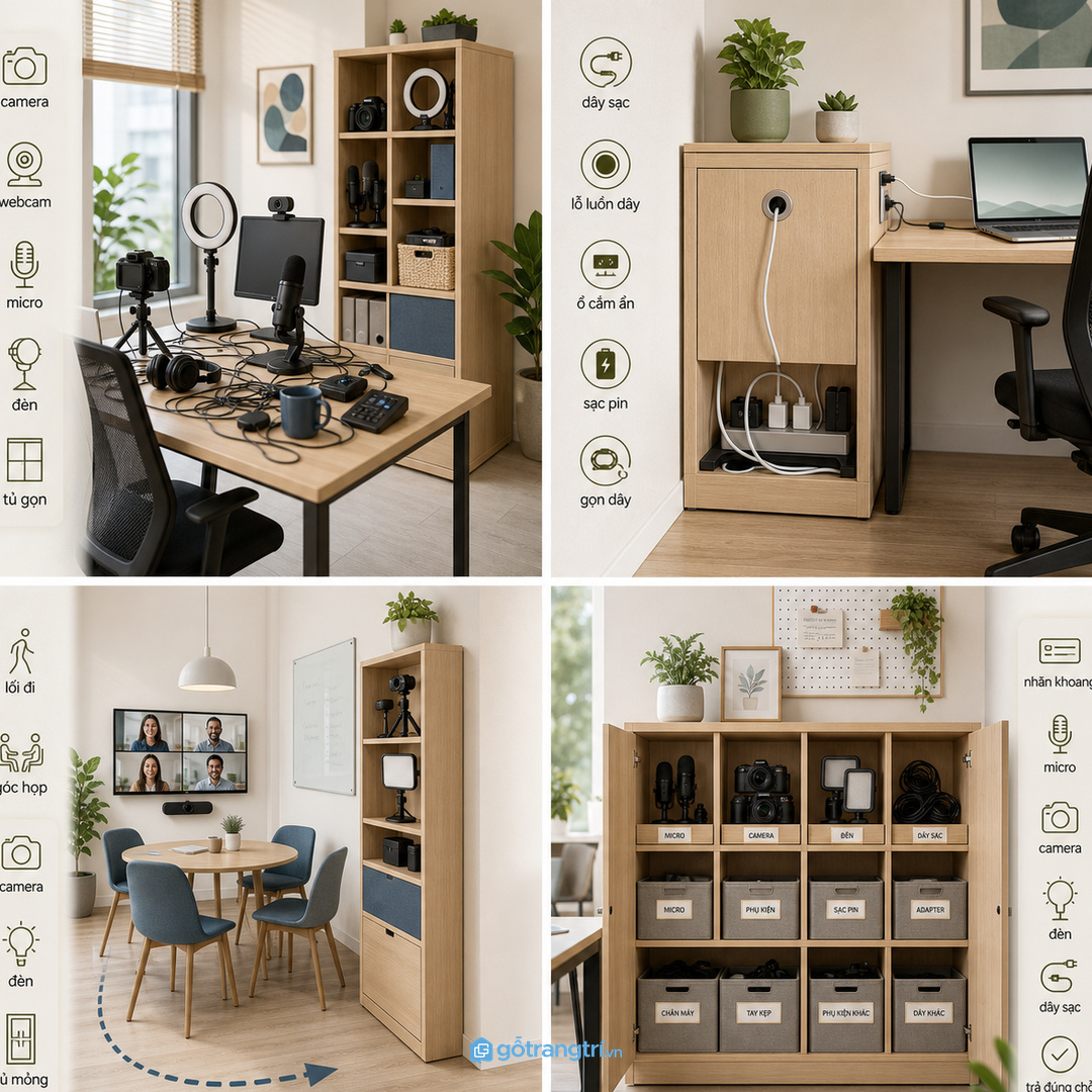 Tủ thiết bị phải gần góc họp nhưng không chắn lối đi