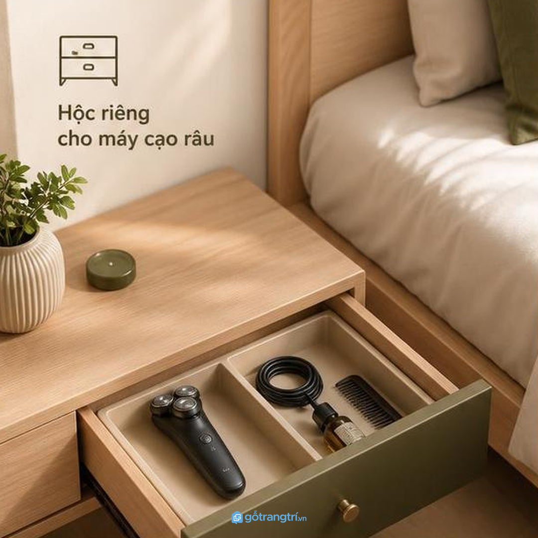 Khay chia ngăn giúp máy, lưỡi thay, dầu vệ sinh và lược nhỏ dễ lấy