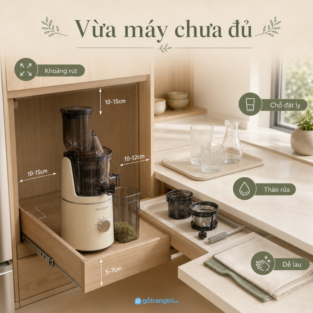 Khoang tủ vừa máy chưa đủ nếu thiếu khoảng rút, đặt ly và tháo rửa