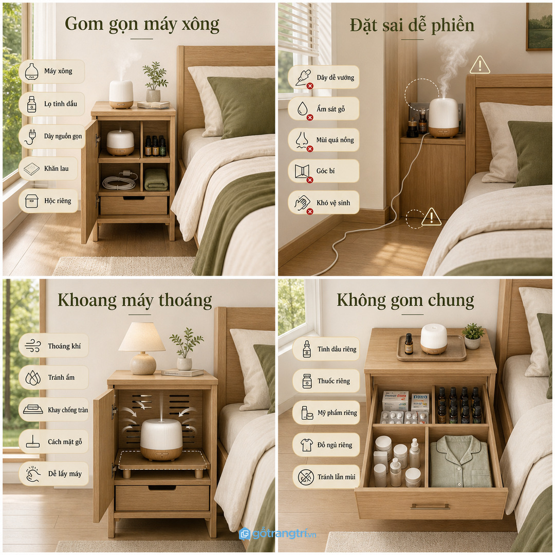 Khoang máy tạo ẩm mini cần thoáng và có khay chống tràn