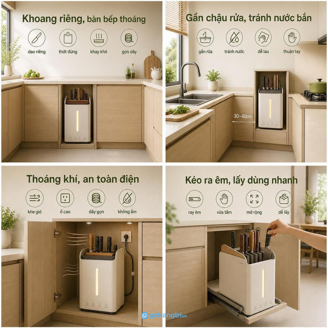 Khoang máy cần thoáng khí, tránh nước bắn và xử lý dây điện gọn