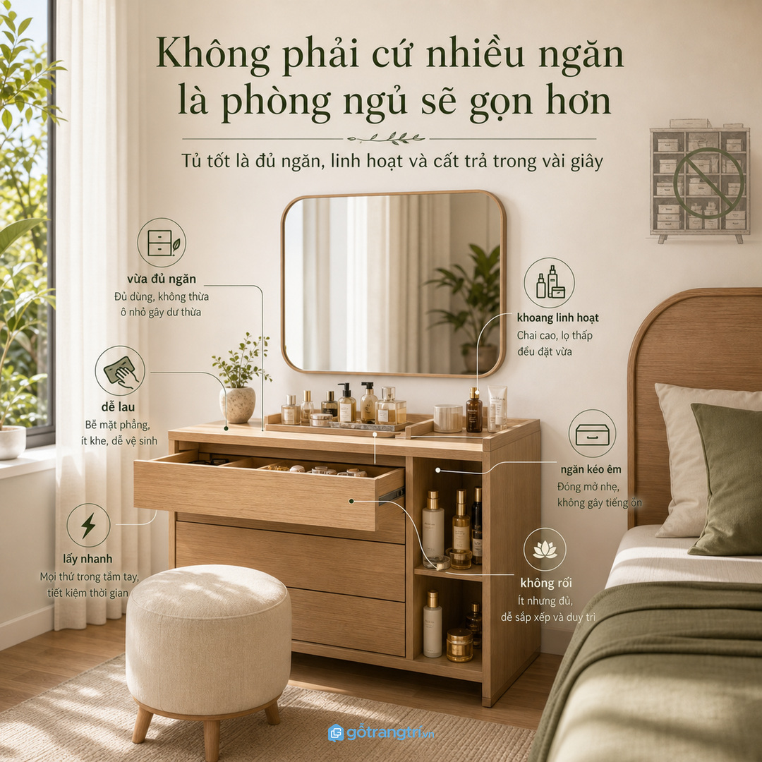 Hiểu đúng về tủ mỹ phẩm trong phòng ngủ nhỏ