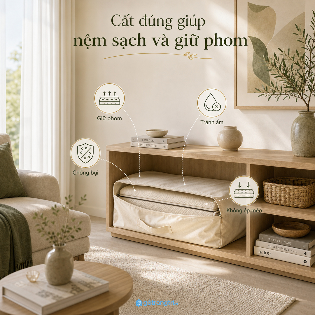 Cất sai cách dễ làm nệm bám bụi, ẩm mùi hoặc biến dạng