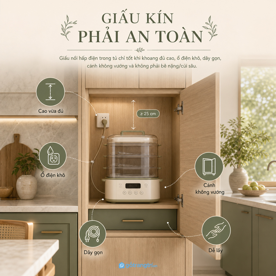 Không phải cứ giấu kín nồi điện là bếp sẽ sạch và an toàn