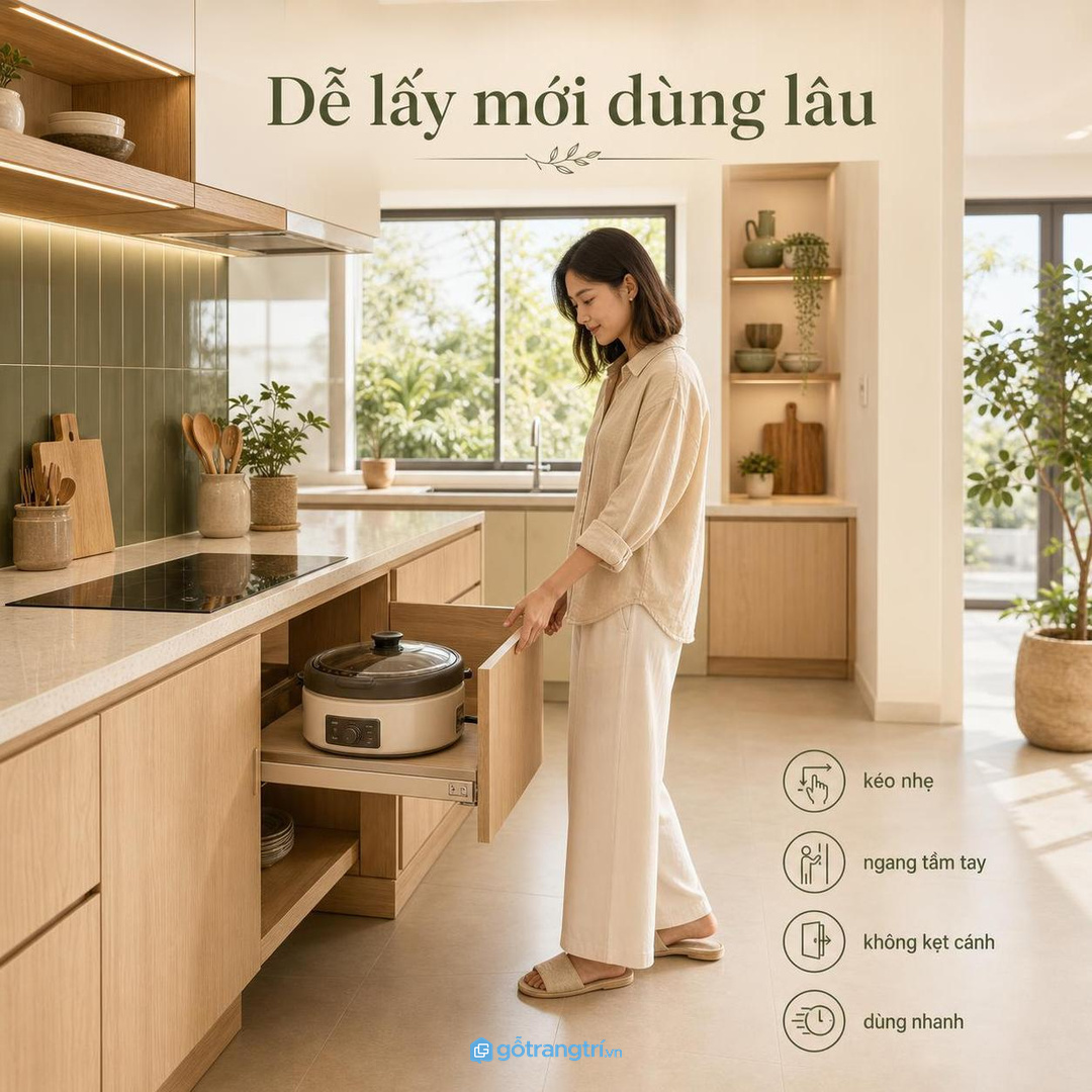 Khoang tủ dễ kéo giúp nồi lẩu điện được dùng thường xuyên hơn