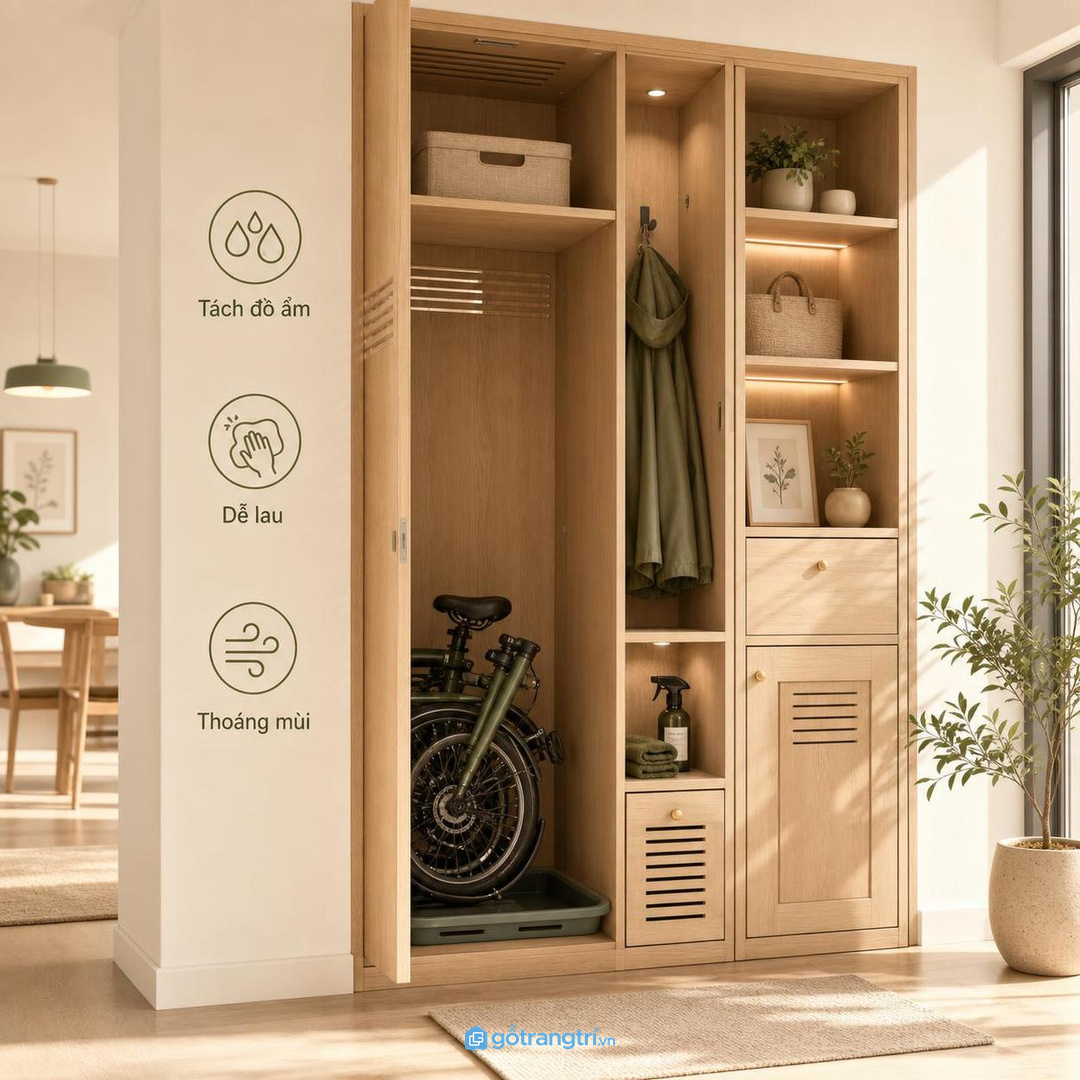 Tủ đặt gần vườn nhưng không nên chắn lối đi hoặc làm nặng mặt tiền