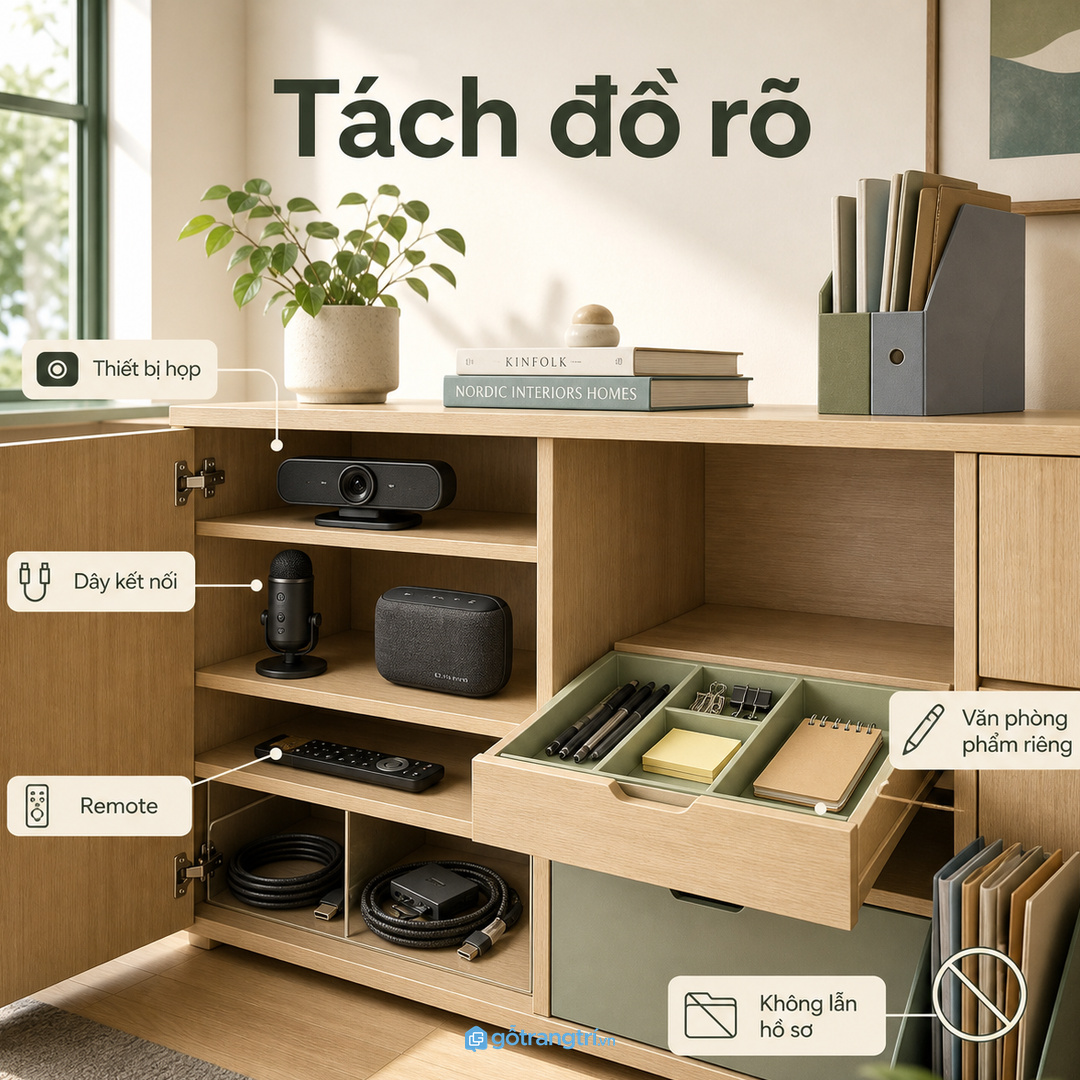 Không nên trộn thiết bị họp với văn phòng phẩm dùng chung