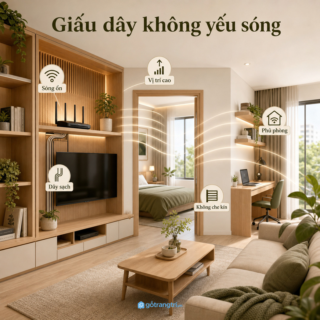 Giấu dây đẹp nhưng không được làm yếu sóng hoặc khó reset thiết bị