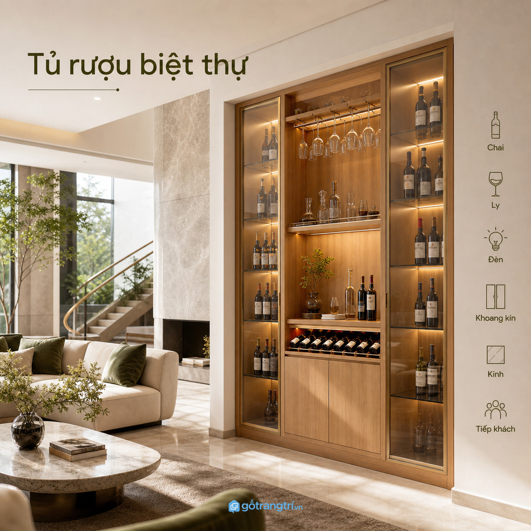 Tủ rượu đẹp không phải là lấp kín gầm thang bằng quá nhiều ô mở