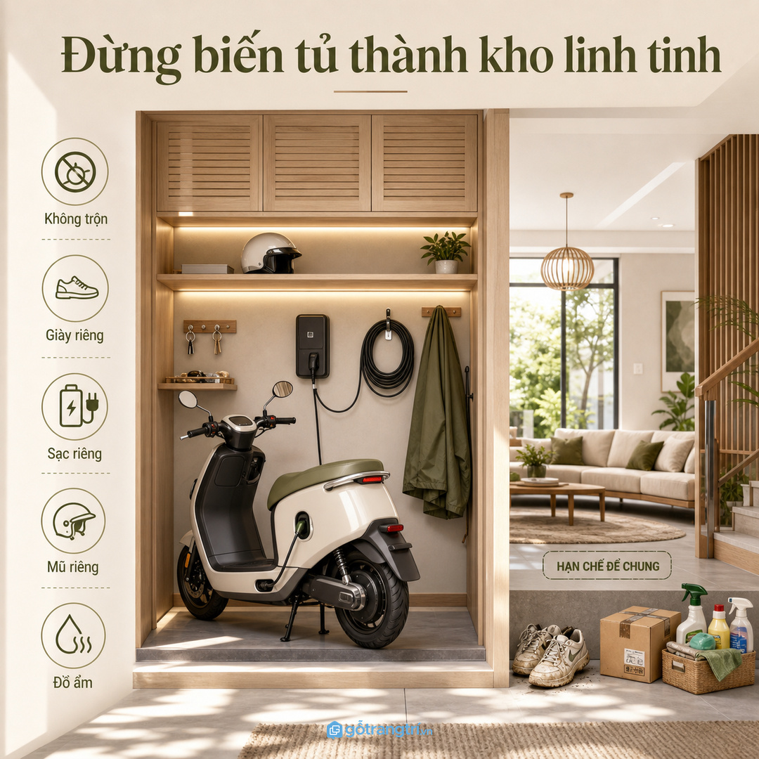 Không nên biến tủ sạc xe điện thành kho giày dép và đồ linh tinh