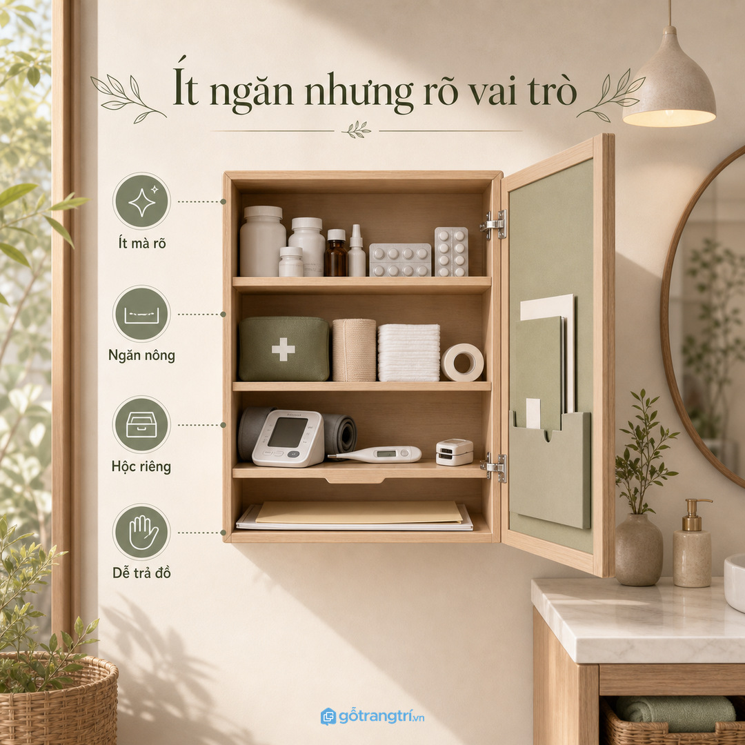 Tủ thuốc không cần quá nhiều ngăn mà cần chia vai trò rõ để dễ trả đồ