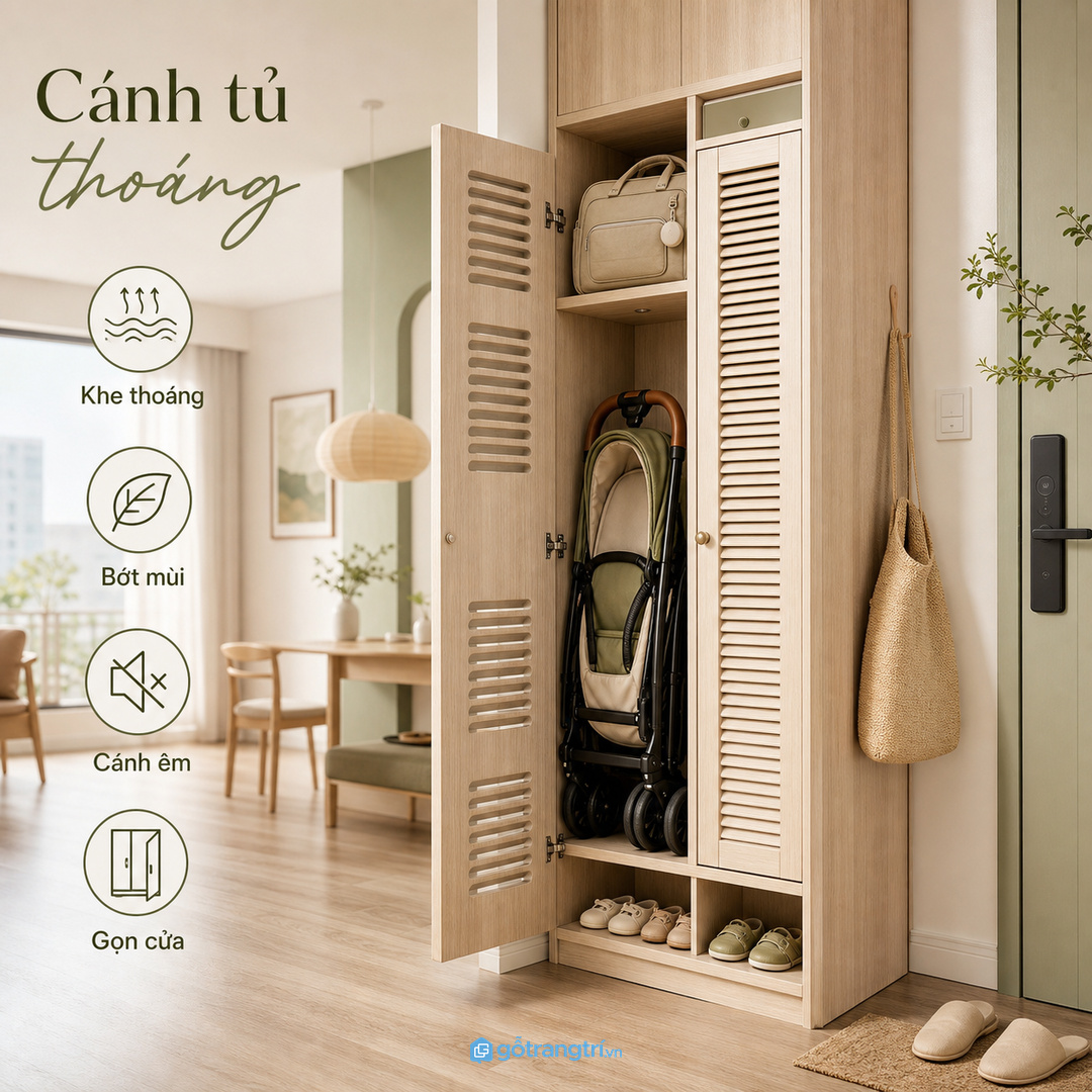 Cánh tủ thoáng giúp khoang xe đẩy bớt mùi và dễ dùng hằng ngày