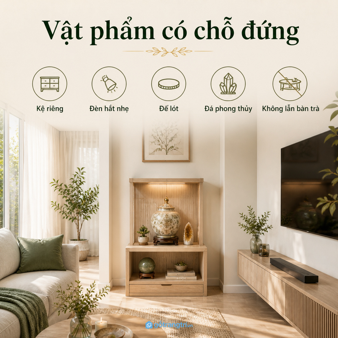 Chọn kích thước kệ theo bình chính và khoảng đi lại trong phòng khách