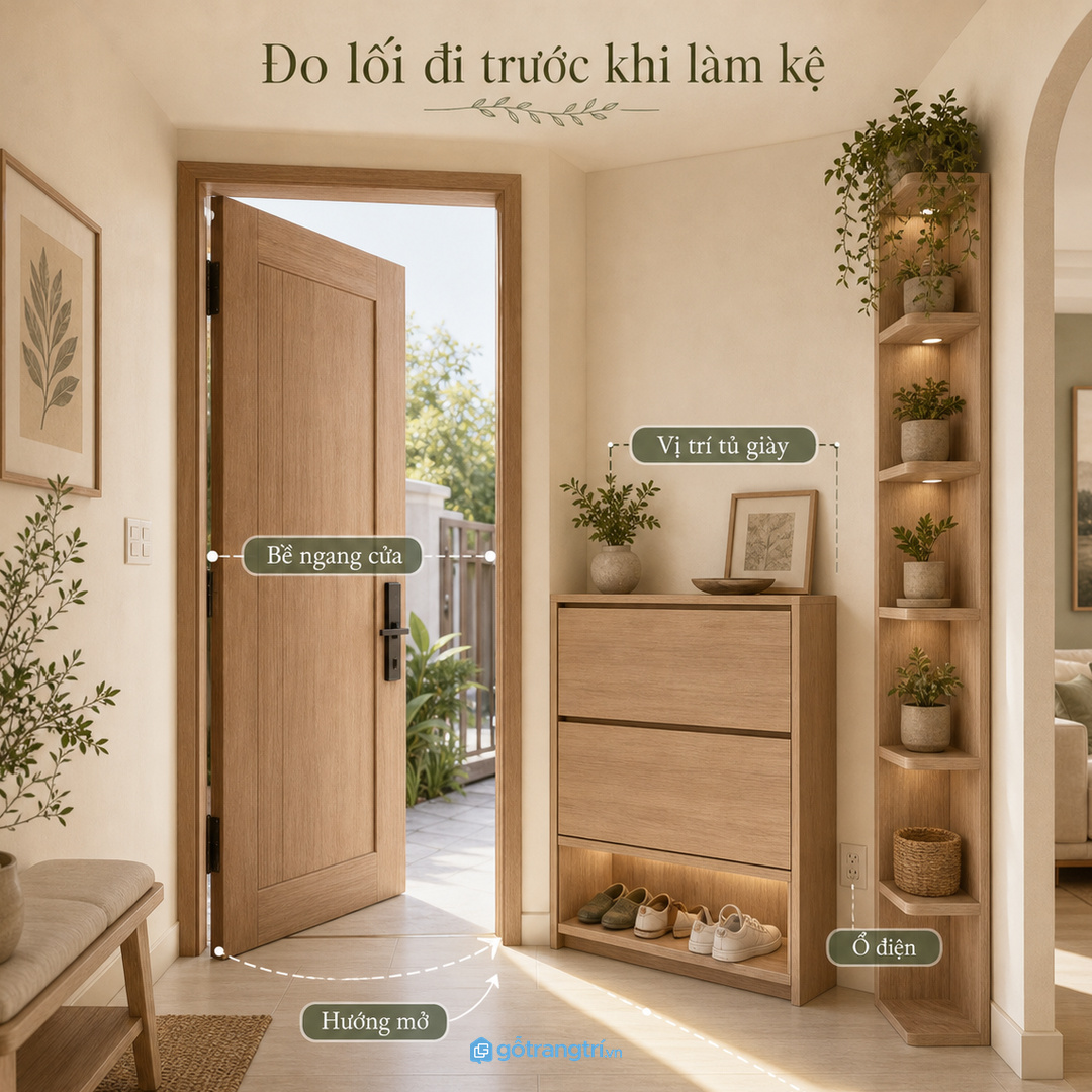 Đo lối đi, hướng mở cửa và đường nắng trước khi làm