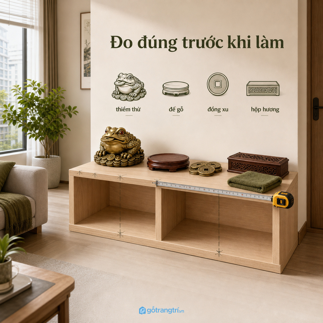 Đo thiềm thừ, đế gỗ, đồng xu và hộp hương trước khi chia khoang