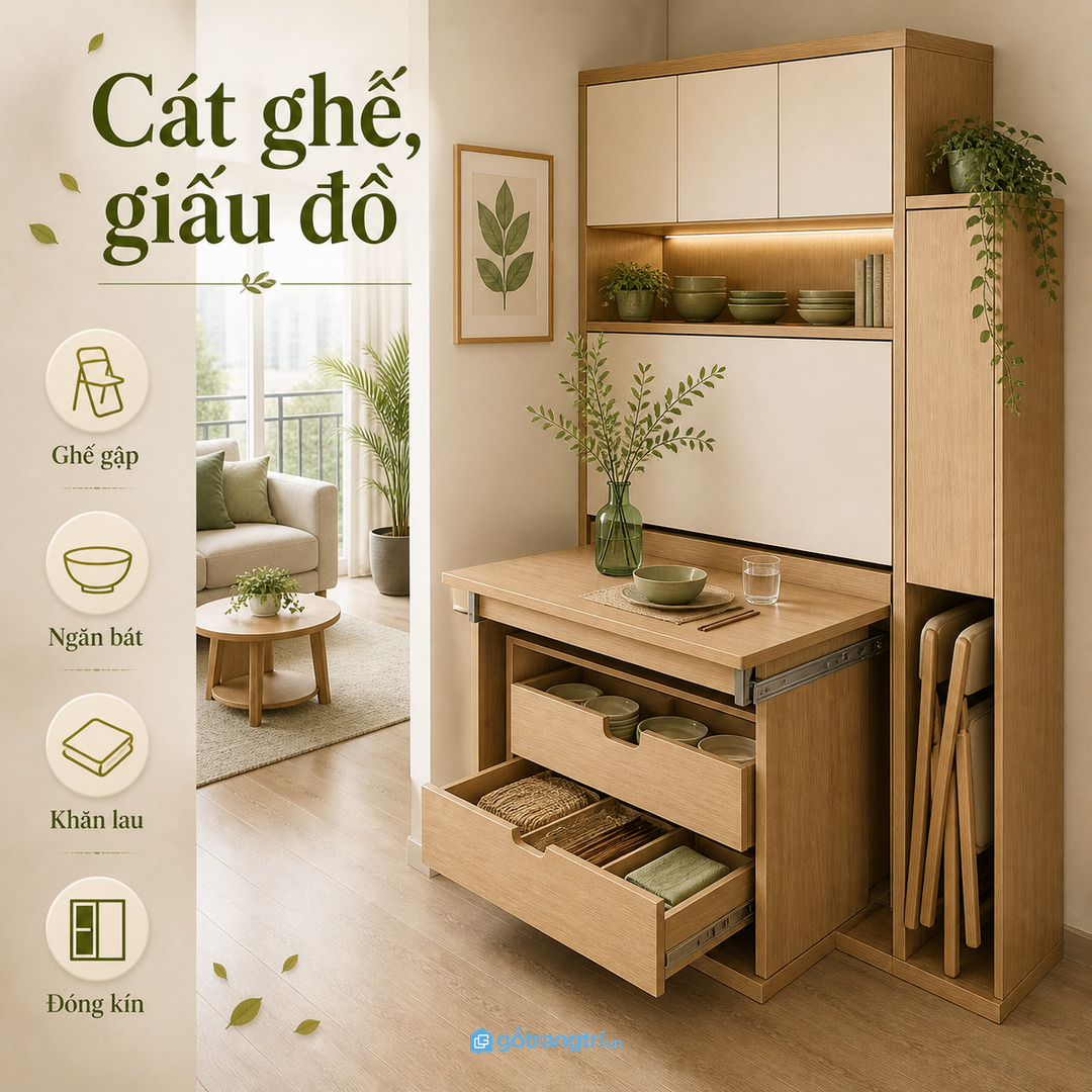 Kích thước bàn nên đo theo lối đi thật, khoảng kéo ghế và mép cửa mở