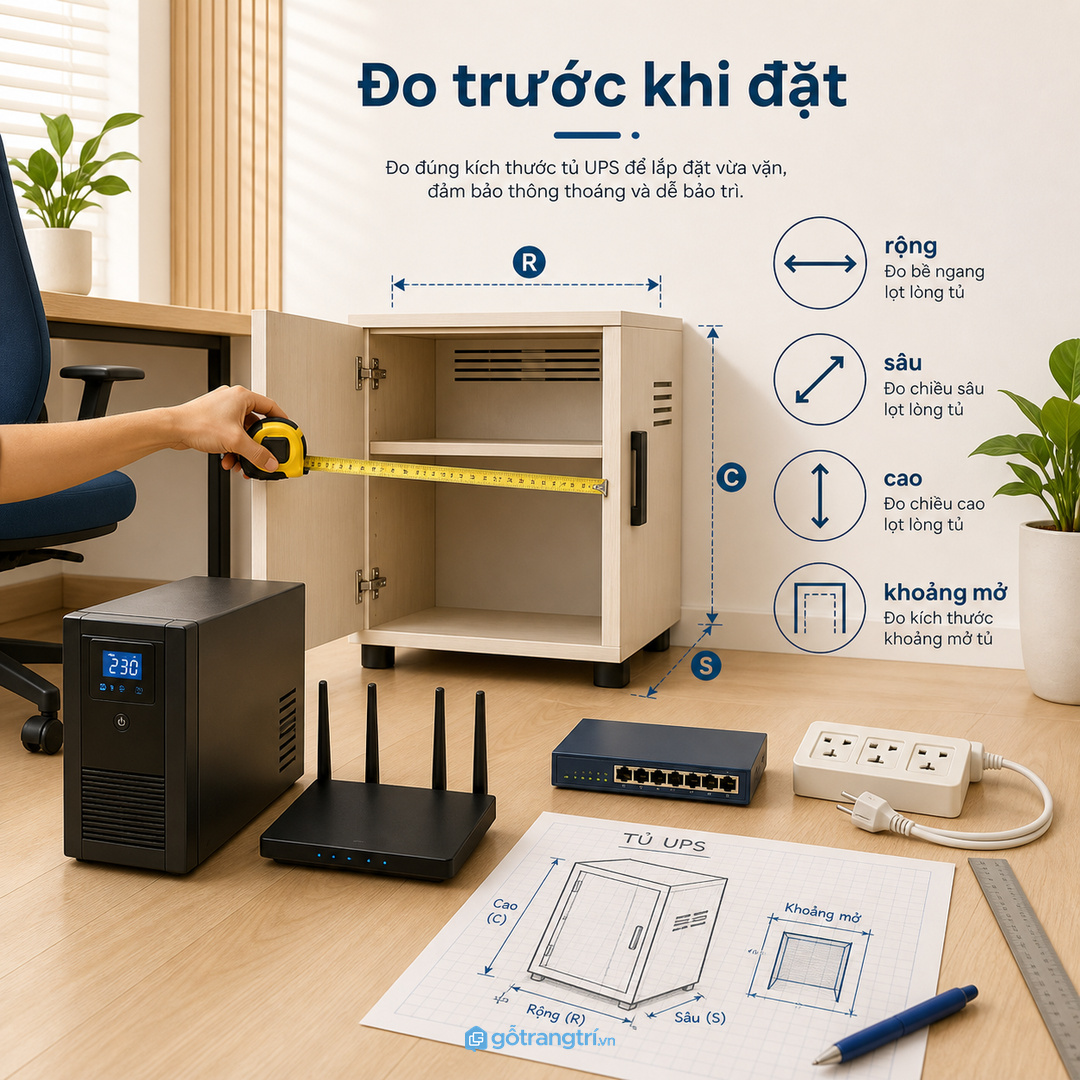 Chọn kích thước tủ theo UPS, thiết bị đi kèm và khoảng mở thao tác