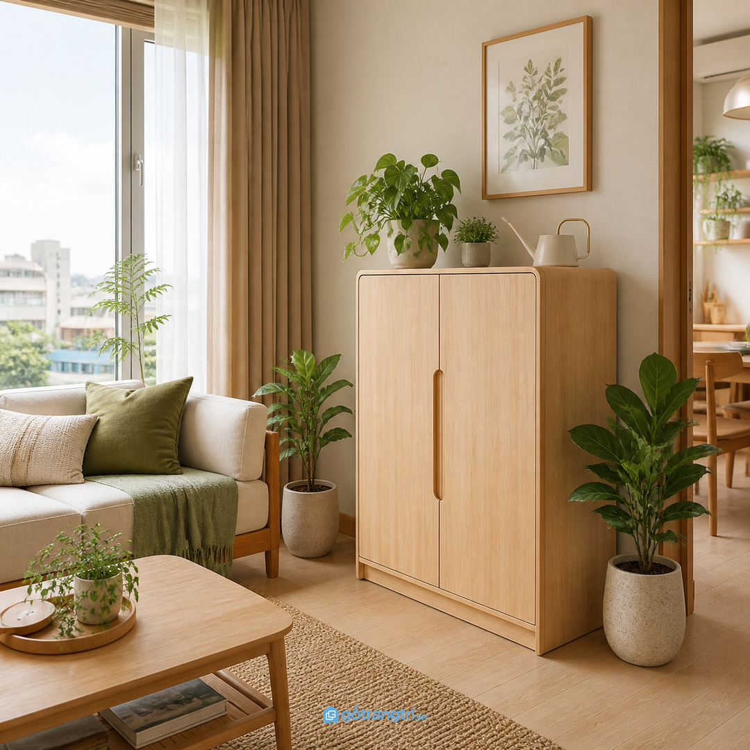 Tủ thấp, cánh kín và mặt khay chống ẩm giúp chăm cây dễ hơn mỗi ngày.