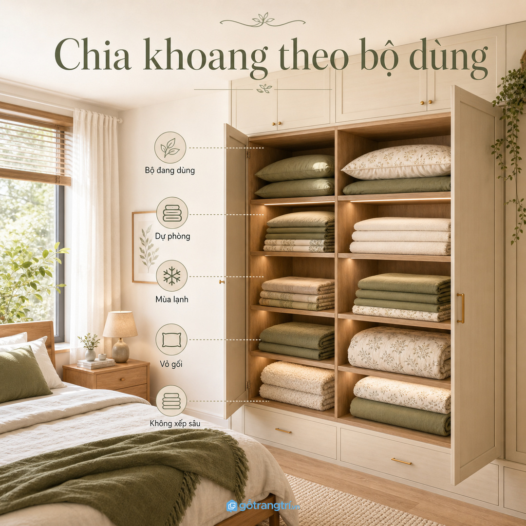 Chia khoang theo bộ dùng mùa và kích thước giường