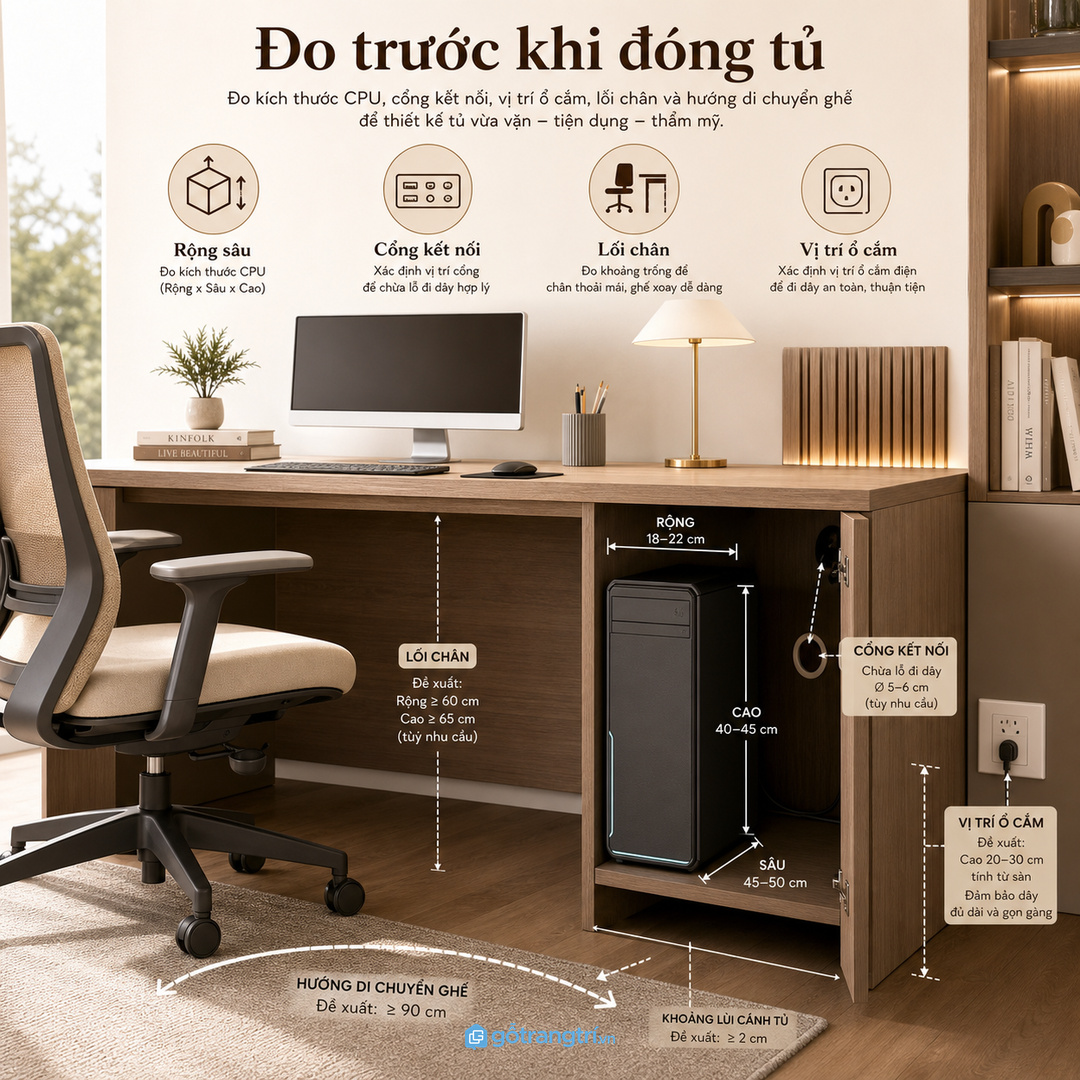 Đo kích thước CPU, ổ cắm và lối chân trước khi đặt làm tủ