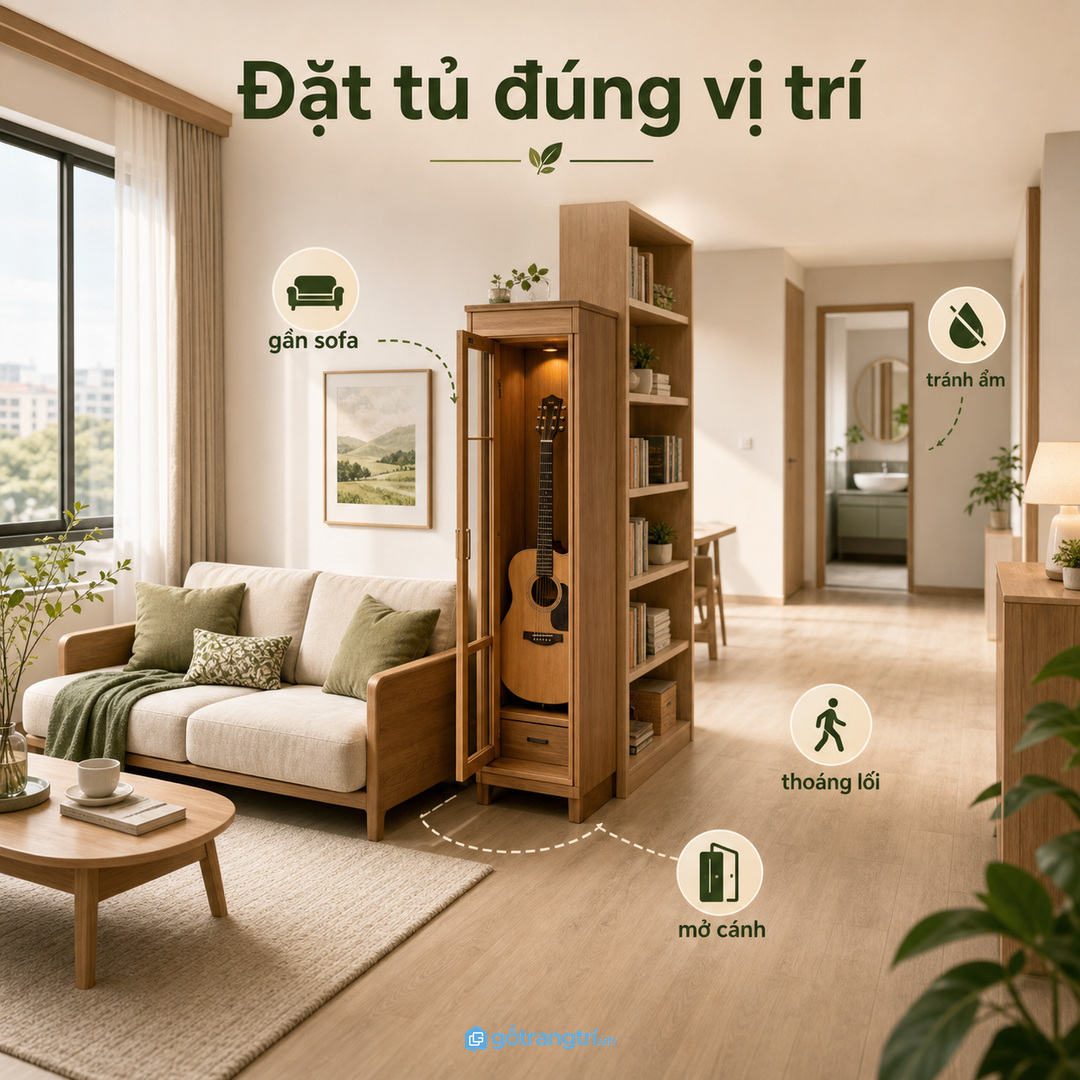 Tủ đàn guitar đặt gần nơi ra vào căn hộ