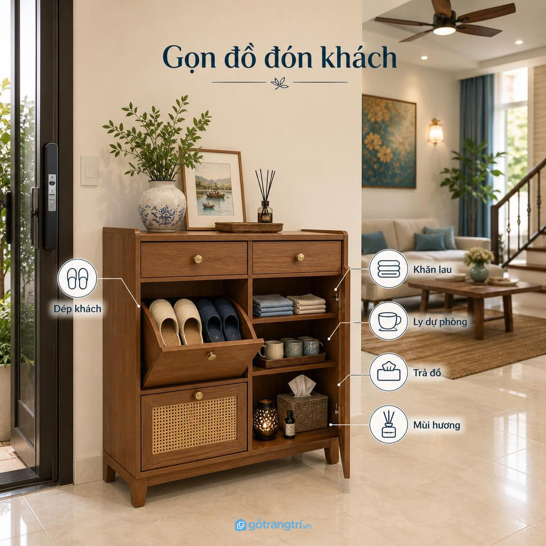 Đo số dép khách, ly dự phòng và khoảng mở cánh trước khi chia khoang