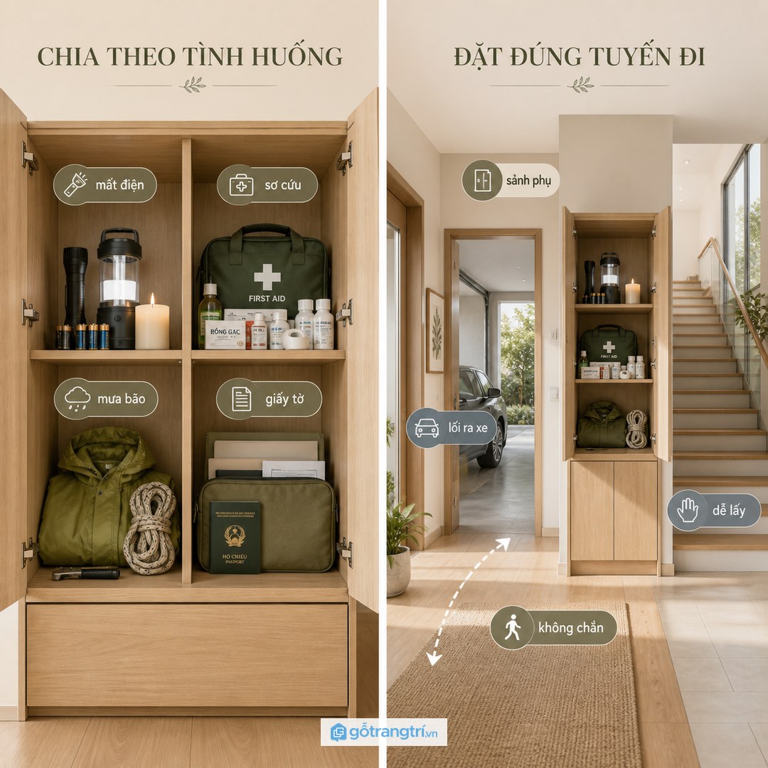 Chia khoang theo tình huống mất điện sơ cứu mưa bão và giấy tờ cần mang đi